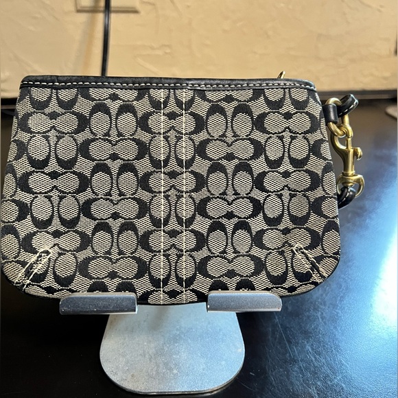 Coach signature black canvas logo leather trim wristlet. Outer slip pocket. - Picture 3 of 6